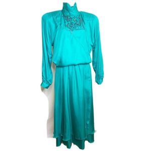 Vtg Marc D’Alcy Silk 2 Piece Beaded Top/ Skirt Set